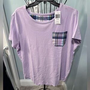 New Vera Bradley pajama top Amethyst Plaid Purple Women Large L shirt Ladies